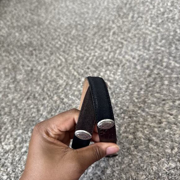 Talbots Size S Two Tone Belt Brown Black Suede Leather Silver Concho Buckle - Picture 3 of 7